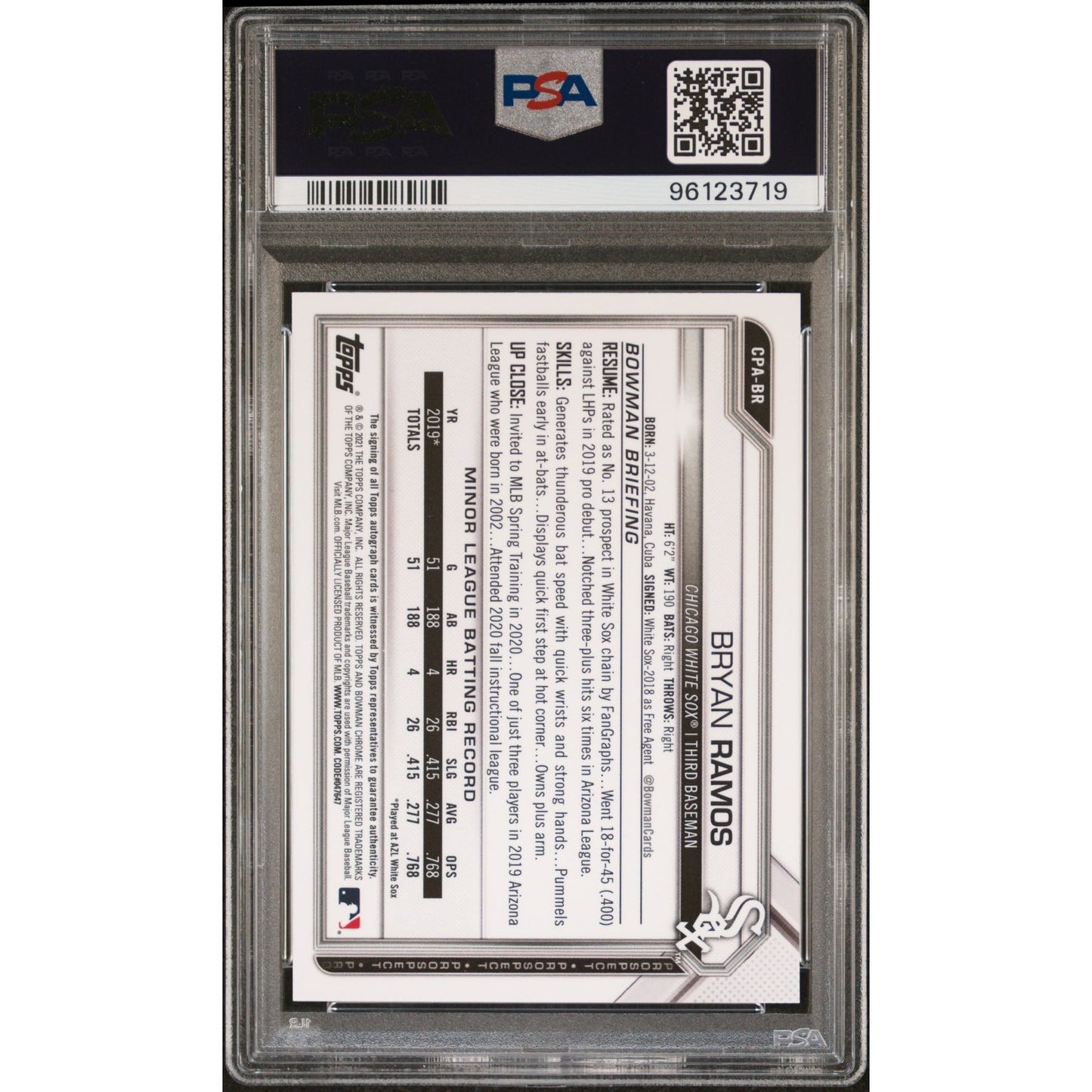 2021 Bowman Chrome 1st - Bryan Ramos #CPA-BR Red Wave /5 PSA 10 (AU,RC)