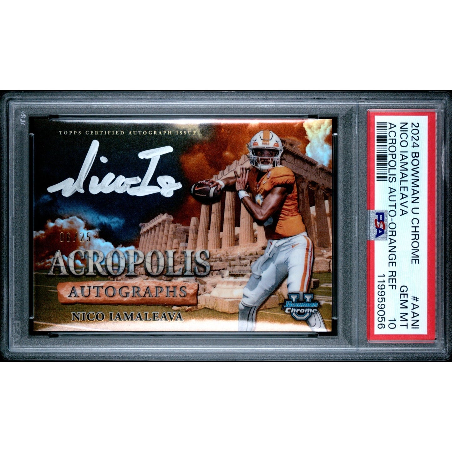 2024 BOWMAN CHROME ACROPOLIS NICO IAMALEAVA AUTO ORANGE REFRACTOR /25 PSA 10